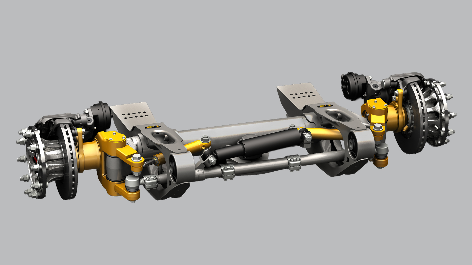 [Translate to Deutsch:] Image of SAF INTRA axle with special steering system on gray background